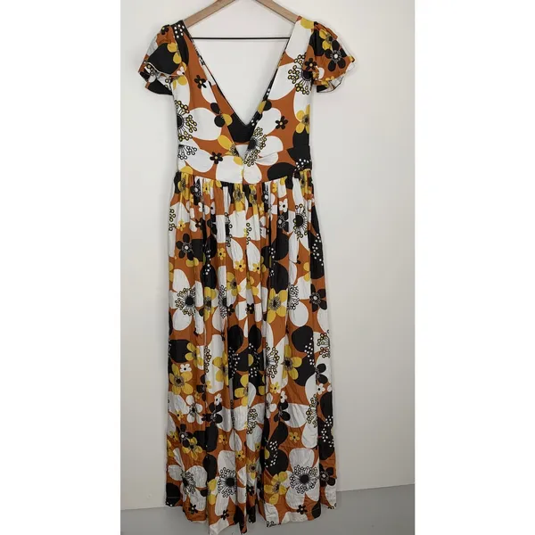 Dodo Bar Or Jenny Long Dress Brown Retro Floral Maxi Size Medium Womens - Image 2