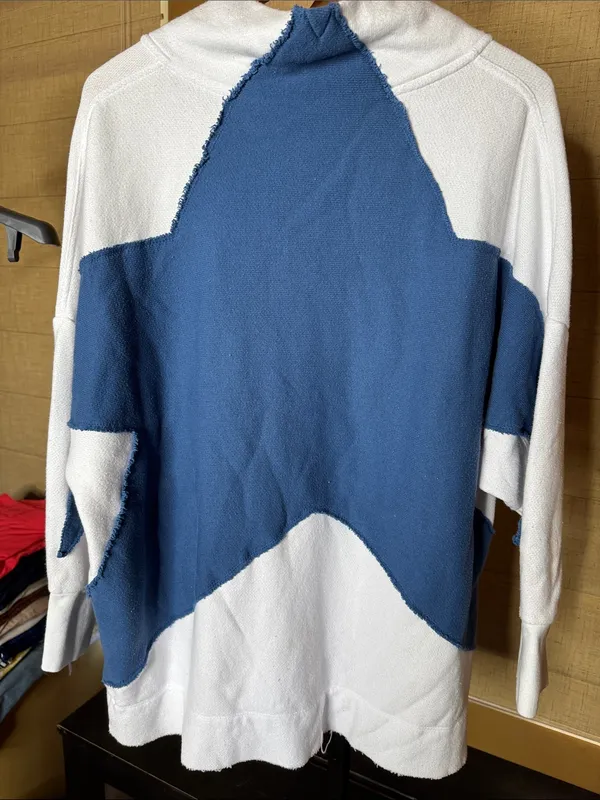 Free People Star Girl Oversized Pullover Sweatshirt XS/S White Blue Star Rare - Image 6