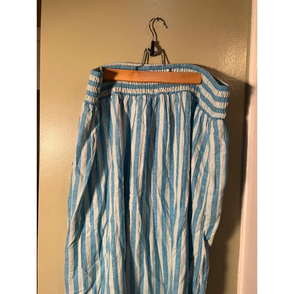 A New Day Women's Size Large Beach Bungalow Linen Midi Picnic Skirt Blue White - Image 9