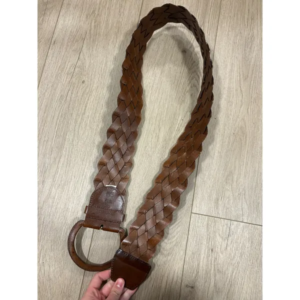 New York & Company BOHO Braided Leather Belt Cognac Brown Wide Woven L/XL - Image 3