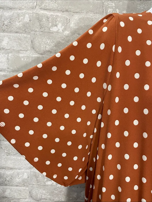 Girls with Curves Polka Dot V-Neck Midi Dress in Rust with White Dots - Image 2