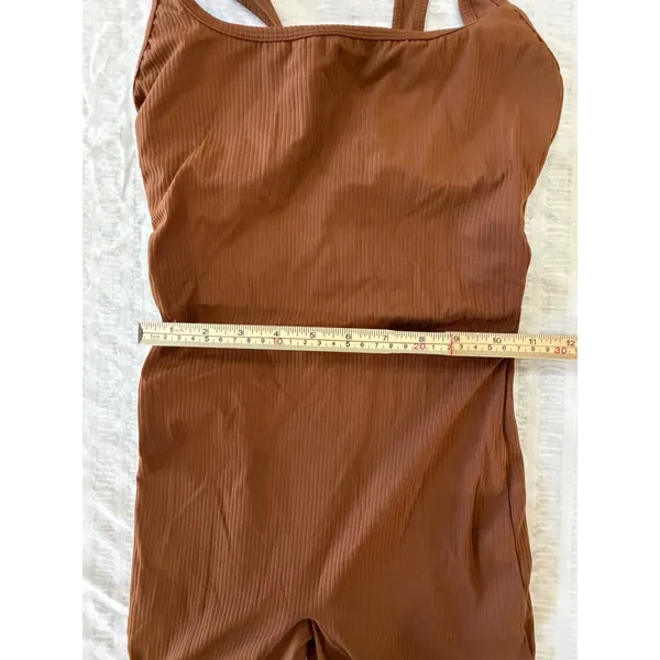 Halara Brown Jumpsuit Ribbed Cut‎ Out Back XS Athleisure Minimalist - Image 11