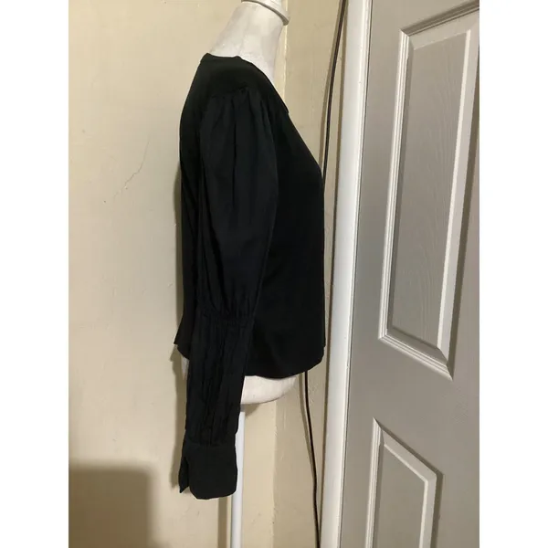 ZARA Black Puff Sleeve Ruched Cuff Long Sleeve Top Women's Small - Image 2