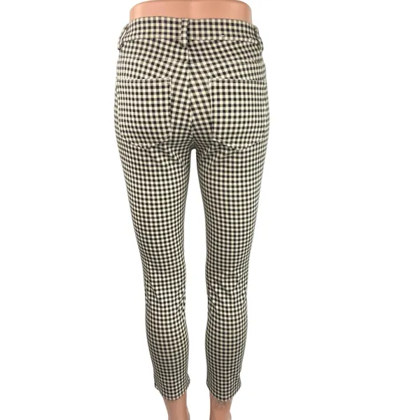 Uniqlo Black White Gingham Check Mid Rise Skinny Stretch Pockets Ankle Pants S - Image 3