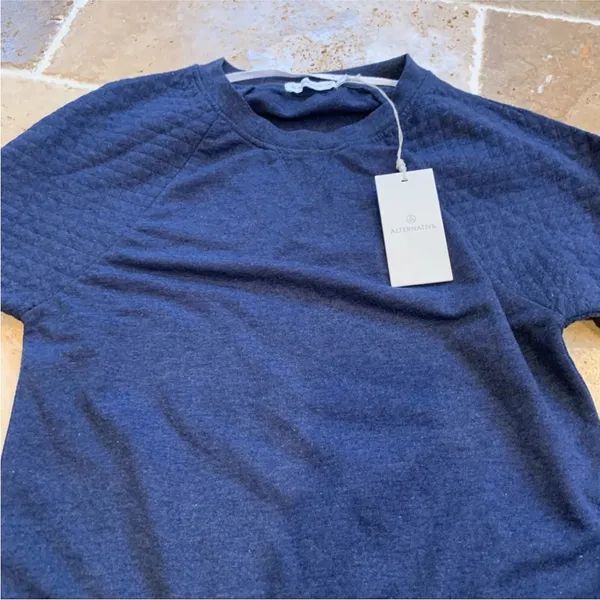 Alternative Terry Quilted Pullover Blue XS S Knit Sweatshirt Crew Neck - Image 6