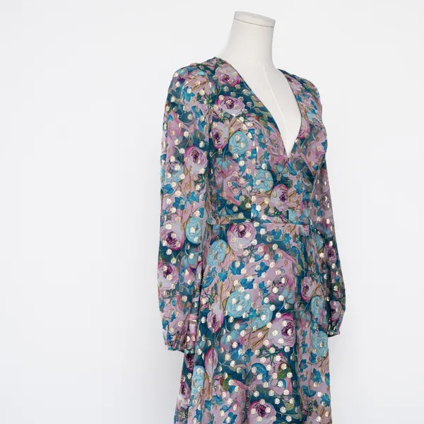 Dress the Population - | Metallic Floral Long Sleeve Midi Dress - Image 8