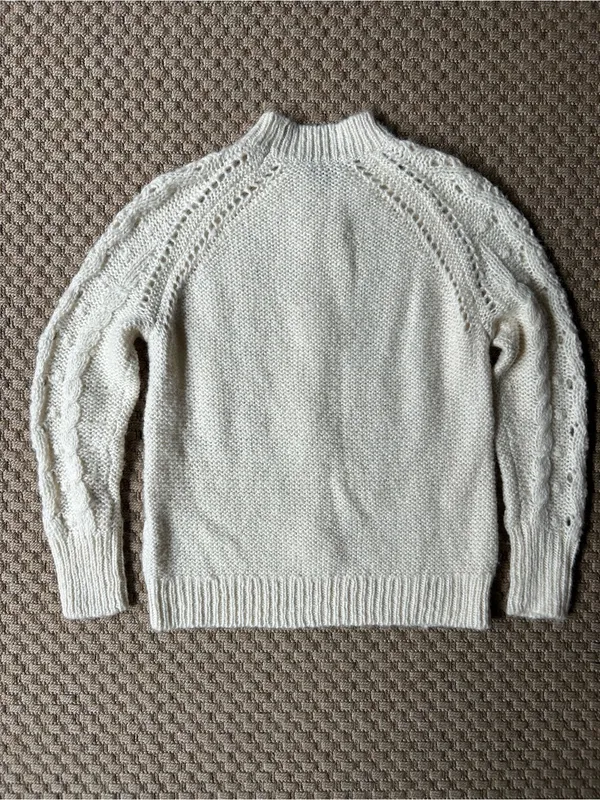 J Crew Cream Cable Knit Pointelle Sweater Popcorn Flower Bauble - Image 3