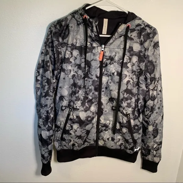 Ideology Women's Full Zip Athletic Jacket‎ Windbreaker Black Gray Floral Mesh - Image 2