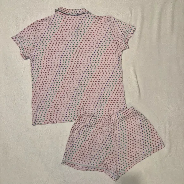 Roller Rabbit Lilac Disco Heart Polo Pajama Short Sleeve Shirt and Shorts Set size XS - Image 6