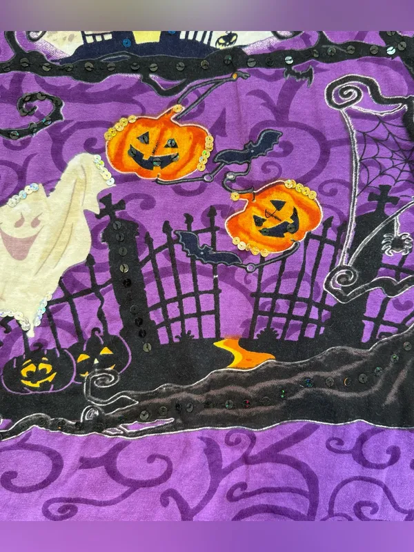 Collections Etc. Vintage Halloween 3/4 Sleeve Purple Blouse Sequins Ghost Medium - Image 2
