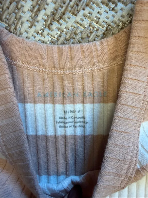 American Eagle Outfitters Ribbed Striped Tank in Mauve and White - Image 2