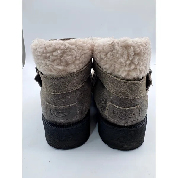 UGG 10 Brown Ankle Boots Women's Suede Shearling‎ Trim Buckle - Image 3