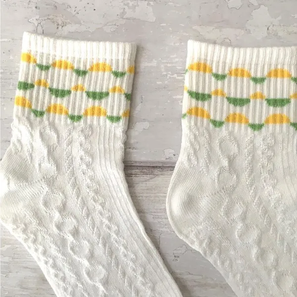 Urban Outfitters Women’s Yellow Green White Knit Pattern Crew Socks Brand NEW - Image 2