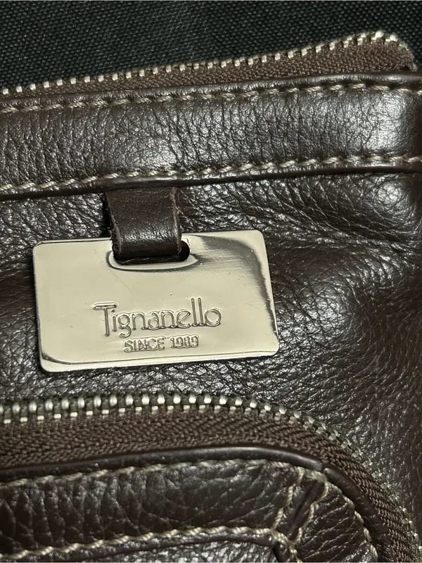 Tignanello Women’s Brown Leather Multi Pocket Crossbody Bag Purse - Image 5