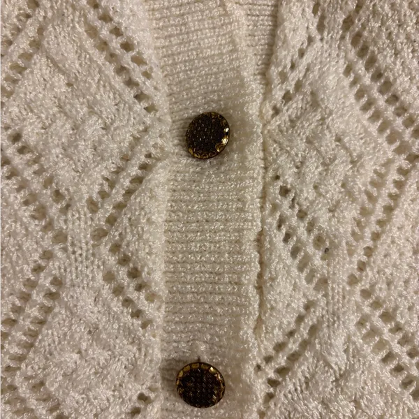 🧶 Vintage Amana Woolen Mill White Knit Button Front Sweater Vest | Size L - Image 6