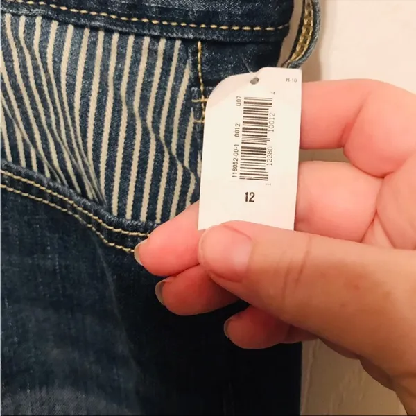 Old Navy Jean Skirt With Striped Front‎ Pockets Womens Size 12 Blue Denim NEW - Image 5