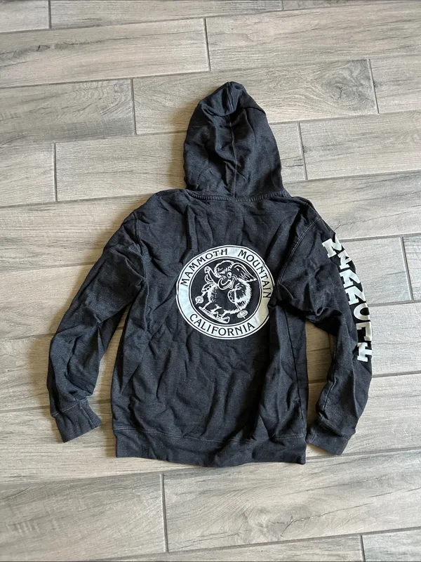 Mammoth Black Pullover Hoodie with White Sleeve Text - Image 5