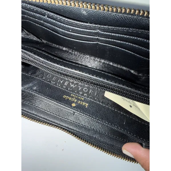 Kate Spade Black Nylon Zip Around Wallet Handbag Purse - Leather Zipper Pull‎ P - Image 10