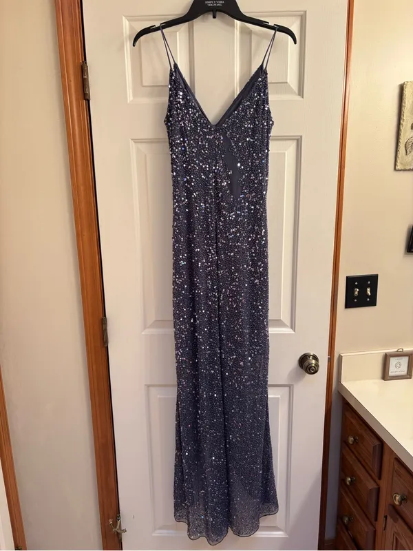 MARINA Sequin Evening Dress Blue Size L - Image 2