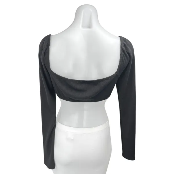 Princess Polly Women's Black Ribbed Knit Square Neck Long Sleeve Crop Top Size 8 - Image 2