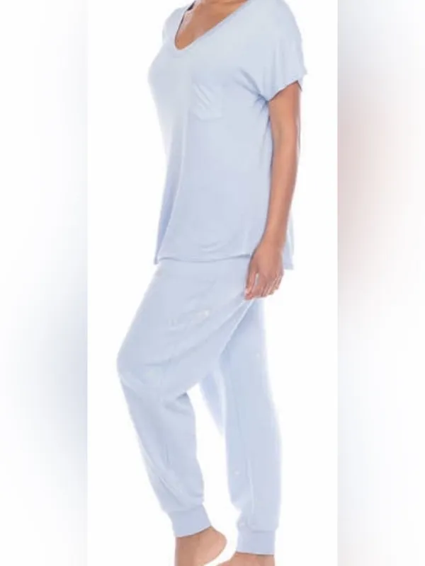 Women’s Light Blue Pocket Pajama Set with Subtle Embroidery Size M - Image 7