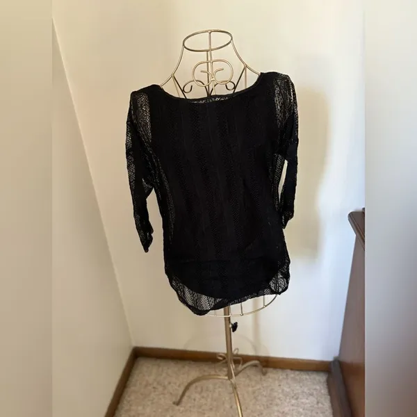 White House Black Market Black Lace Double Layer Long Sleeve Top Women's X-Small - Image 8