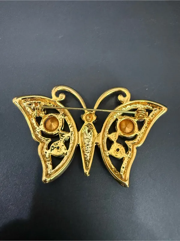 Vintage Regency Accessories Gold-tone Blue & Red Rhinestones Butterfly Brooch - Image 6