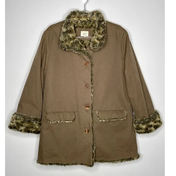 Vintage 2000s J.Jill Brown Faux Fur Lined Coat Jacket Size L - Image 7