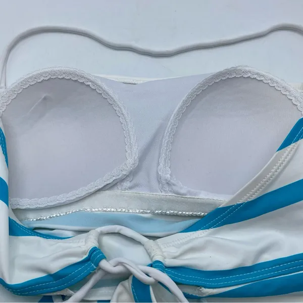 Lauren Ralph Lauren Women Tankini Swimsuit Top LR44E88 Turquoise Stripe Size 10 - Image 8