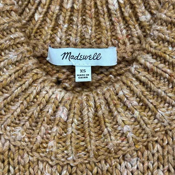 Madewell Pointelle Puff Sleeve Sweater Marled Copper Brown XS AD049 - Image 5