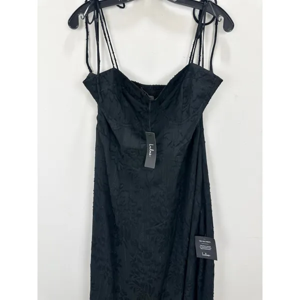Lulus Loveliest Looks Black Floral Jacquard Tie-Strap Midi Dress Large NWT - Image 6