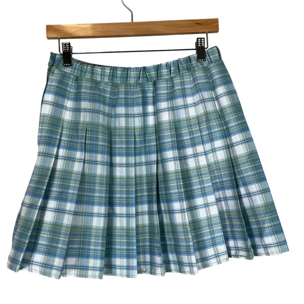 Rewind Womens School Girl Knife Pleated Mini Skirt Blue Plaid 90s Y2K Preppy Size S‎ - Image 4