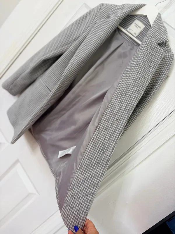 Abercrombie & Fitch Houndstooth Blazer Coat XS Classic Preppy Old Money Gray - Image 8