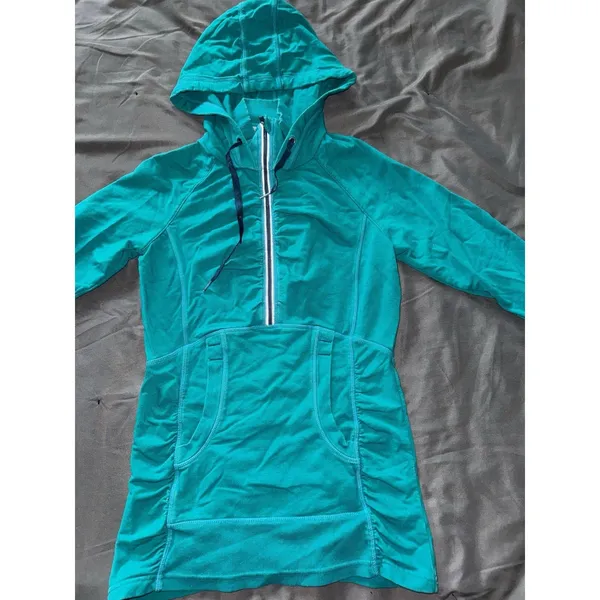 Athleta Half Mile Running‎ Light Weight Jacket Teal Green Hooded Half Zip Sz 2XS - Image 2