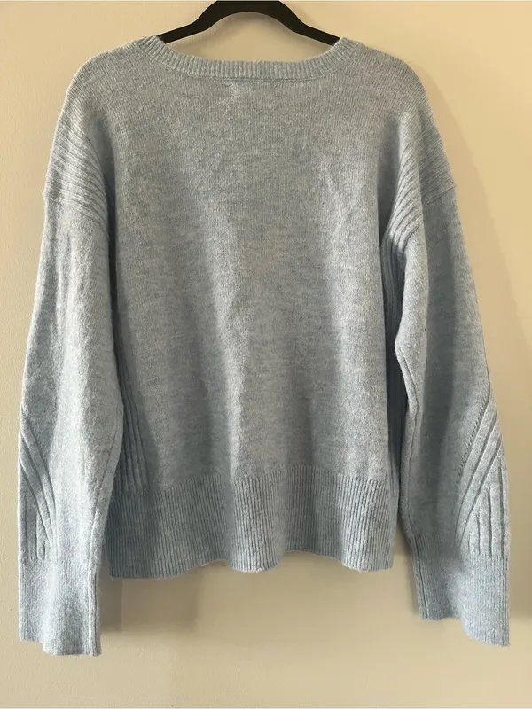 Lucky Brand Light Blue V Neck Ribbed Knit Sweater Large Capsule Wardrobe Coastal - Image 6