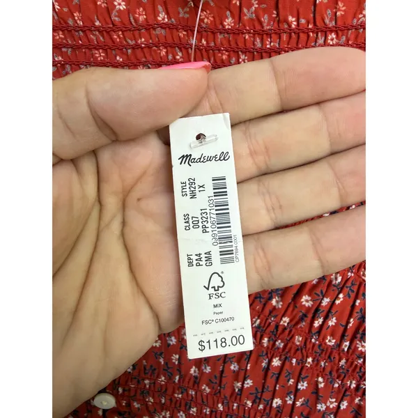 Madewell Red Floral Challis Button-Front Mini Dress in Tiny‎ Daisy Size 1X NWT - Image 4