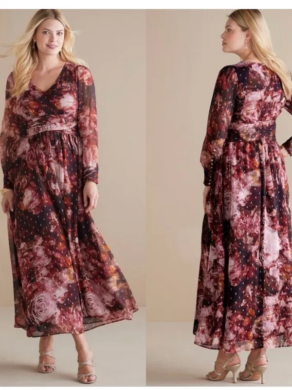 Soft Surroundings Rina Silk Floral Maxi Dress Women’s Size 14 - Image 2