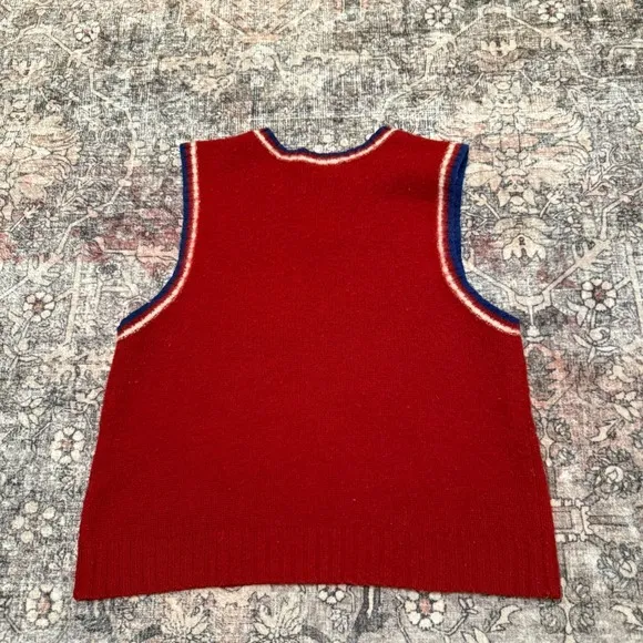 Vintage Y2K Abercrombie & Fitch Wool Sweater‎ Vest Red Collegiate Preppy - Image 2