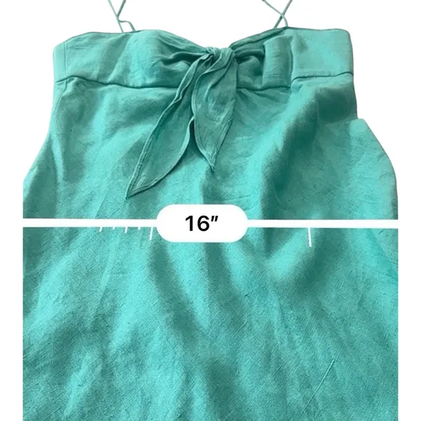 Le Muse Women's 100% Linen Bow Front Asymmetrical Midi Dress Teal Blue Sz 6 - Image 14