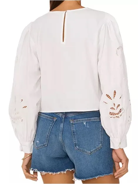 Vince Camuto White Embroidered Scallop Hem‎ Long Sleeve Blouse Size XL - Image 3