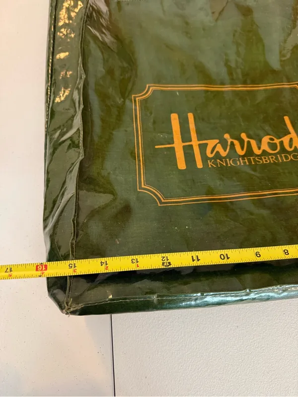Harrods London Green PVC Shiny Logo Shopper Tote Bag 11.5x14.5” - Image 2