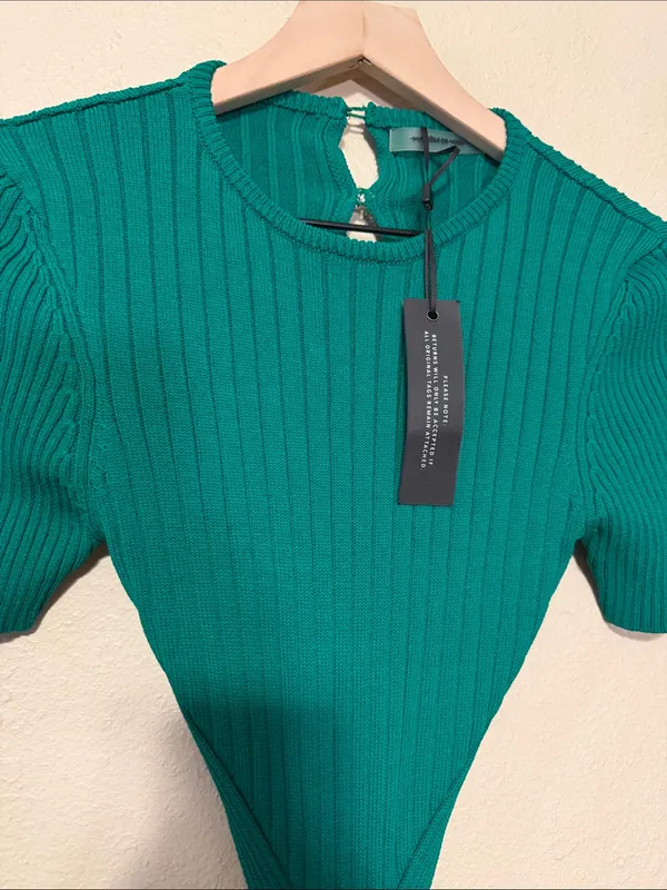 Manière De Voir Knitted Cutout Jumpsuit Green Catsuit Bodycon Size XS NWT - Image 4