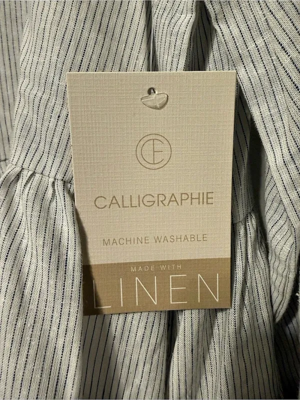 Calligraphie Striped Linen Tunic in White & Blue Size XL NWT - Image 3