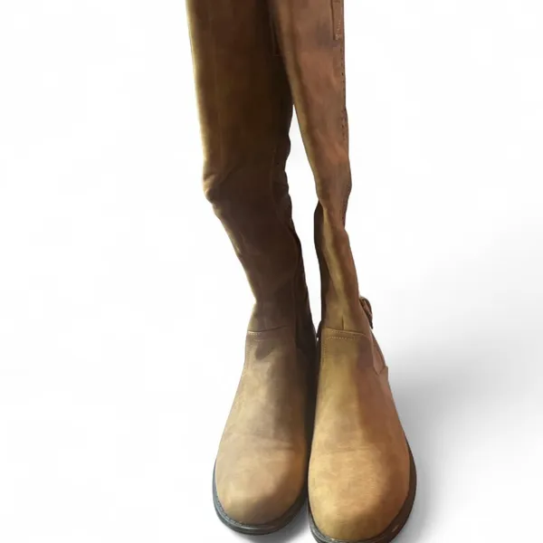 JustFab Cognac Tall Riding Boots Women’s Size 10 Perforated Faux Leather - Image 6