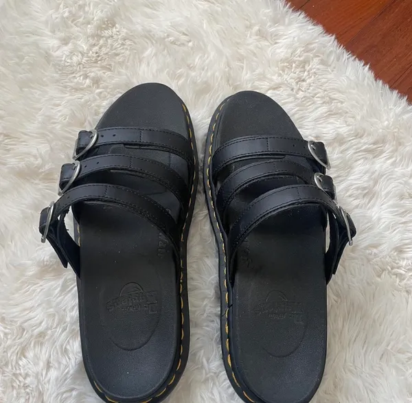 Dr Martens Blaire Leather Slip On Black Platform Sandals NIB - Image 3