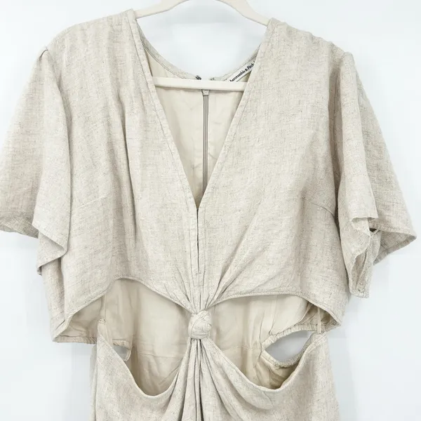 Abercrombie & Fitch Womens Boho Beach‎ Linen Blend Knotted Cutout Midi Dress XLT - Image 3