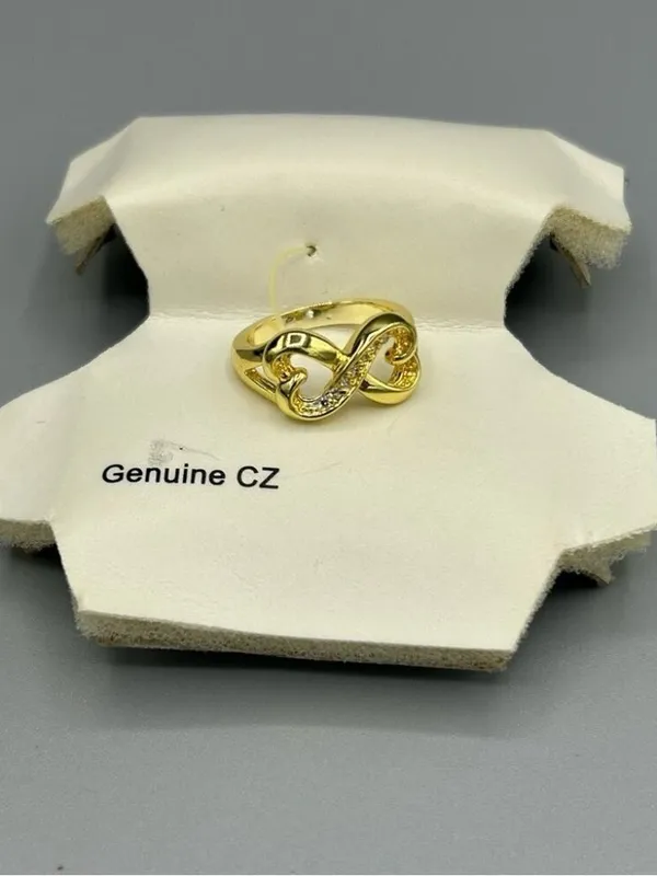 Gold Tone CZ Interlocking Heart Ring Size 6.25 New on Card - Image 5