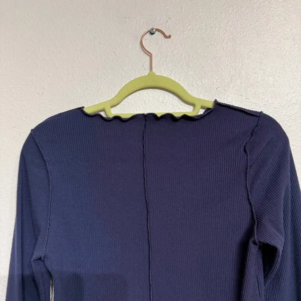 Aerie Navy Ribbed Cropped Long Sleeve Top Sz M - Image 7