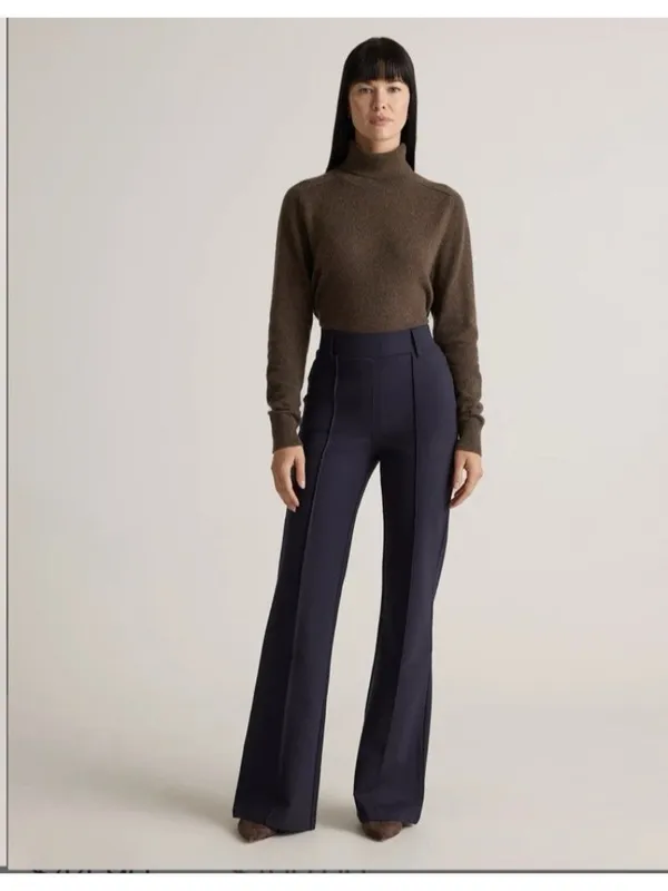 Quince Ultra Stretch Ponte Flare Leg Pants Pull On Navy Blue Womens Size M - Image 3