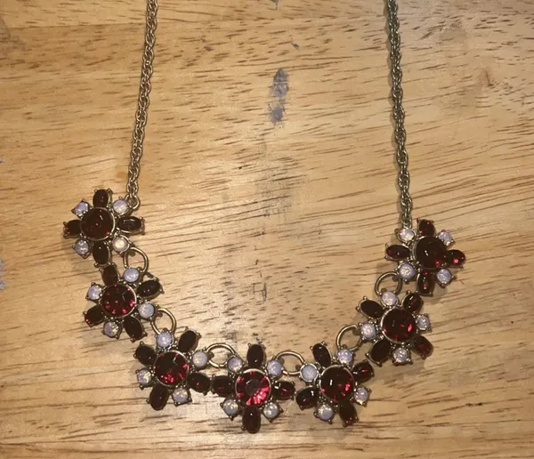 Banana Republic Red and Pink Rhinestone Necklace - Image 2